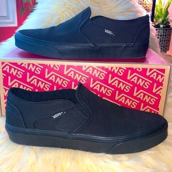 WOMEN VANS BLACK CANVAS SHOES - Picture 1 of 12